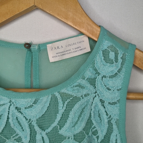 Zara Blue Lace Sheer Back Tank Top Small - Picture 2 of 10